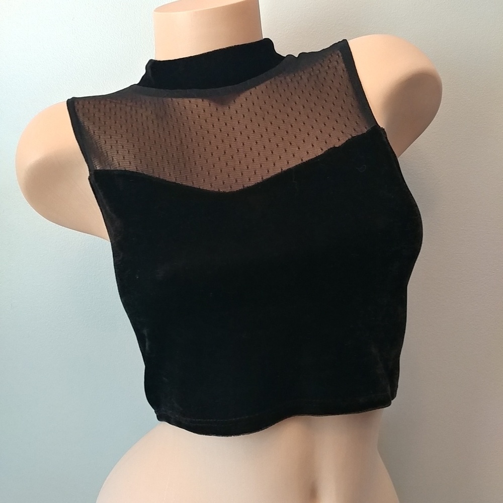 UO Tela Black Velvet  & Mesh Crop Top  Small